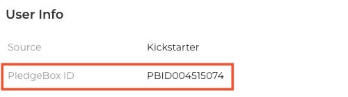 PledgeBox ID under User Info, outlined in red