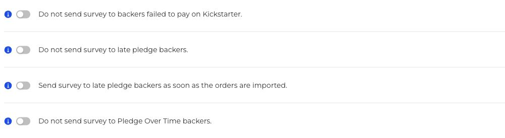 Survey recipient and late pledge settings