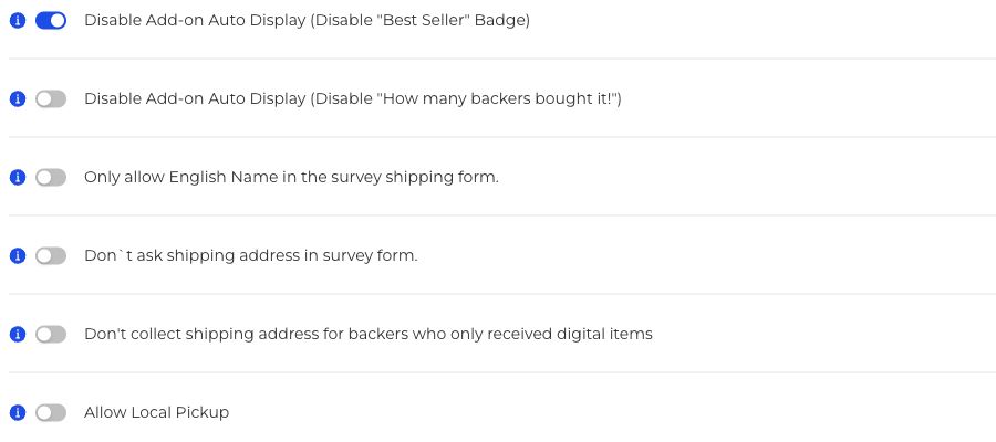 Add-on display and shipping address settings