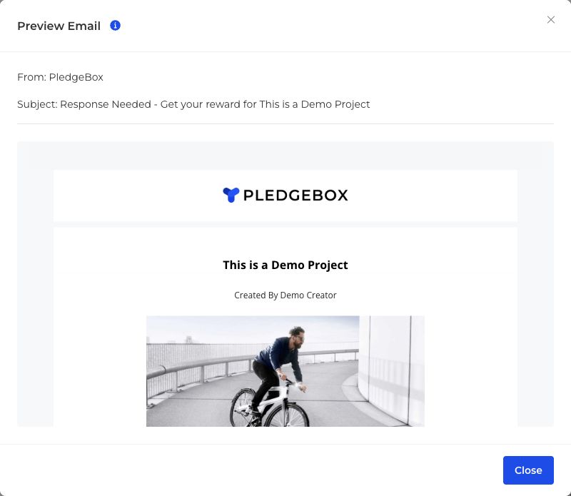 Invitation email preview with the subject and project content