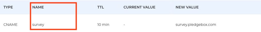 Connect Domain record table with the CNAME Name field outlined in red.