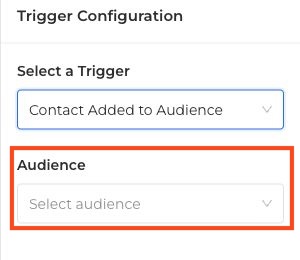 Welcome email Trigger Configuration with Audience selector outlined in red
