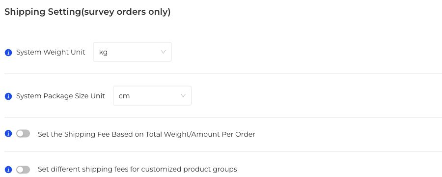 Shipping units and shipping calculation options
